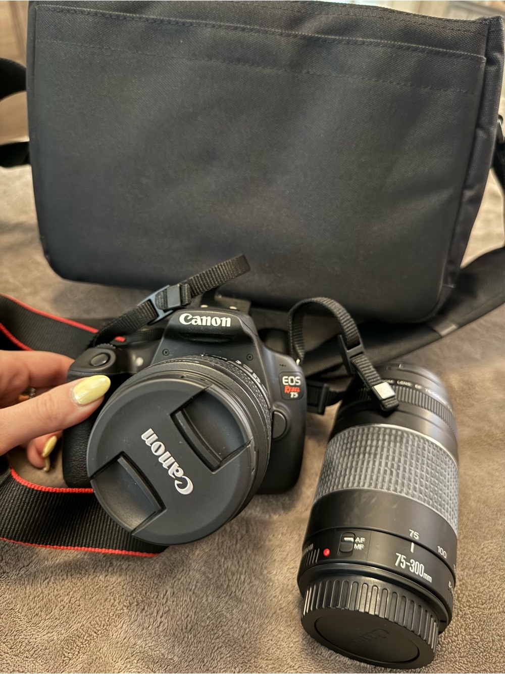 Canon EOS Rebel T5 Camera with 75-300mm Telephoto Lens and Case - Black